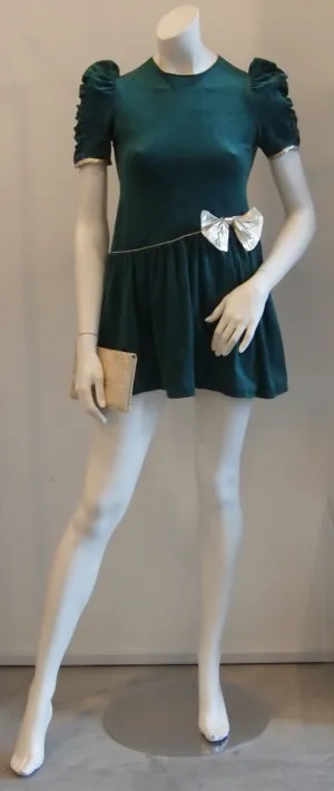 CHARMING IN EMERALD GREEN VINTAGE VELVET DRESS