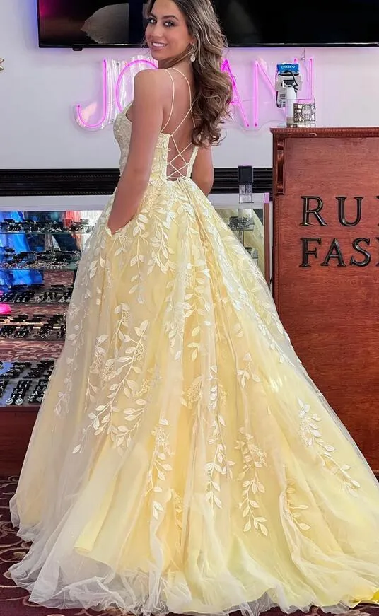 Cheap Long Leaf Lace Prom Formal Dress Ball Gown Straps