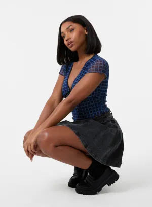 Check Cap Sleeve Crop Top