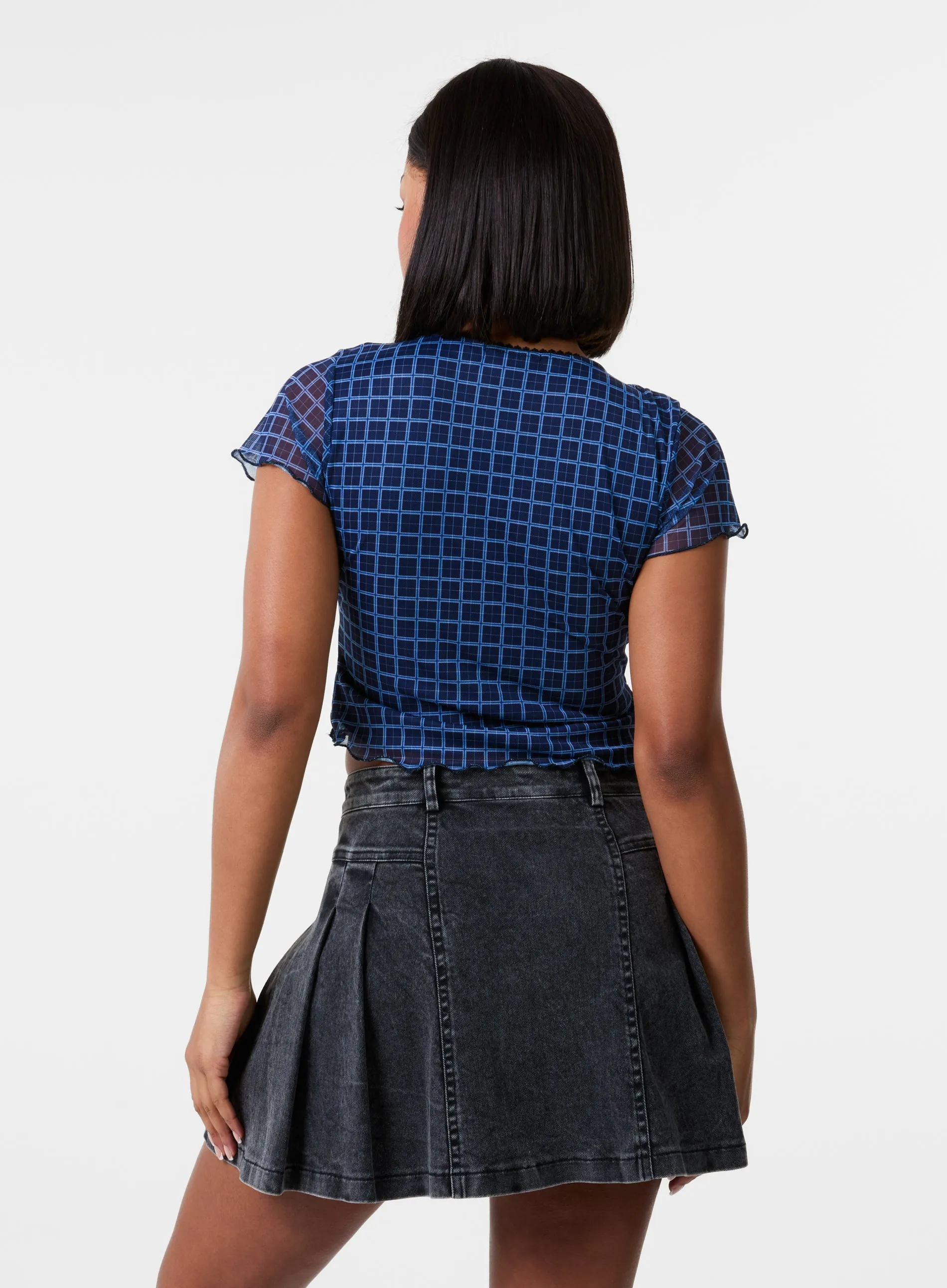 Check Cap Sleeve Crop Top