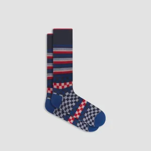 Checkerboard and Stripe Mid-Calf Socks