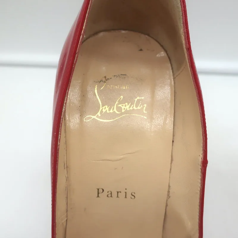 Christian Louboutin Lady Peep Platform Pumps Red Patent Leather Size 38