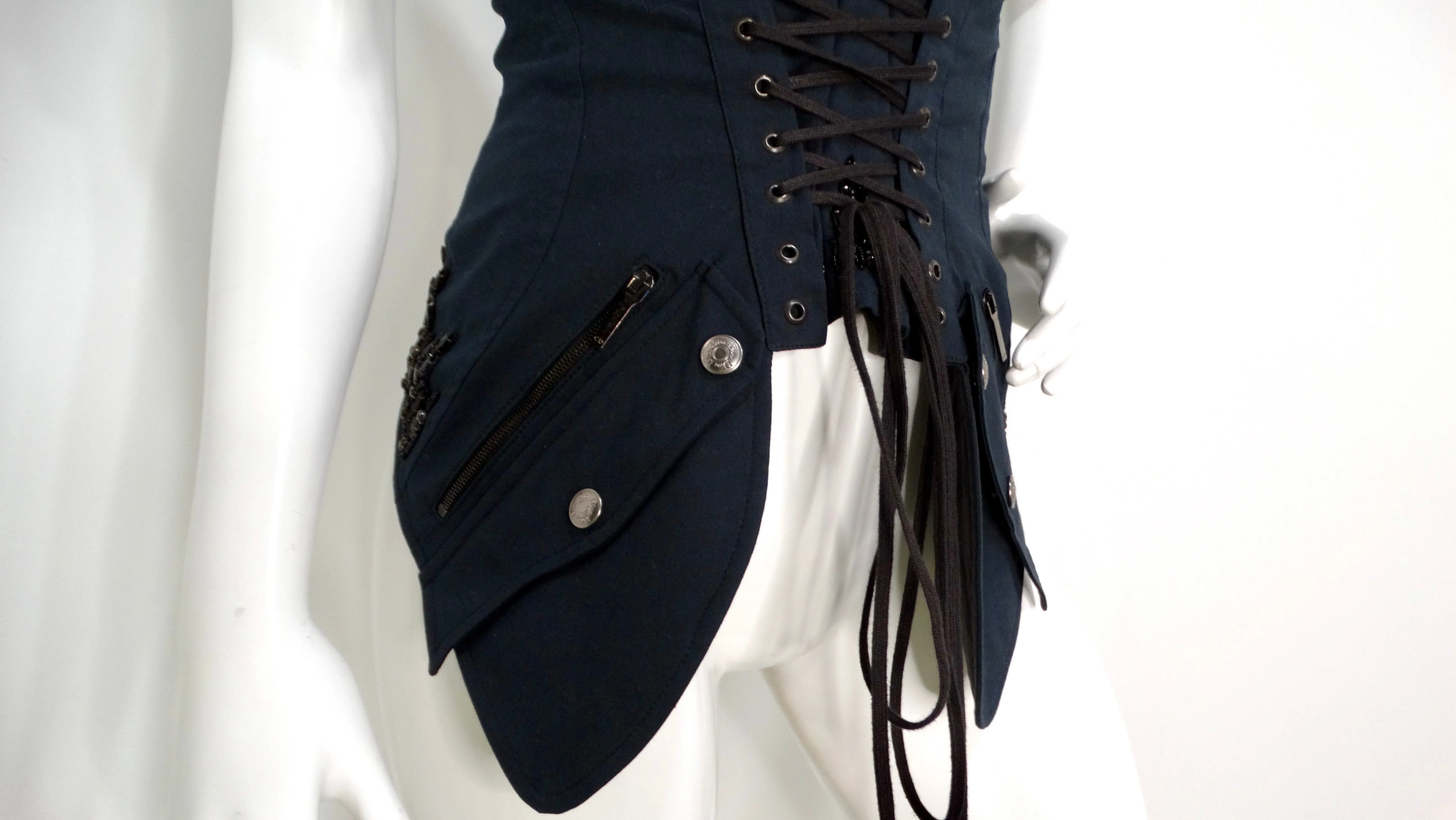 Circa 2003 John Galliano for Christian Dior Boutique Black Beaded Corset Top