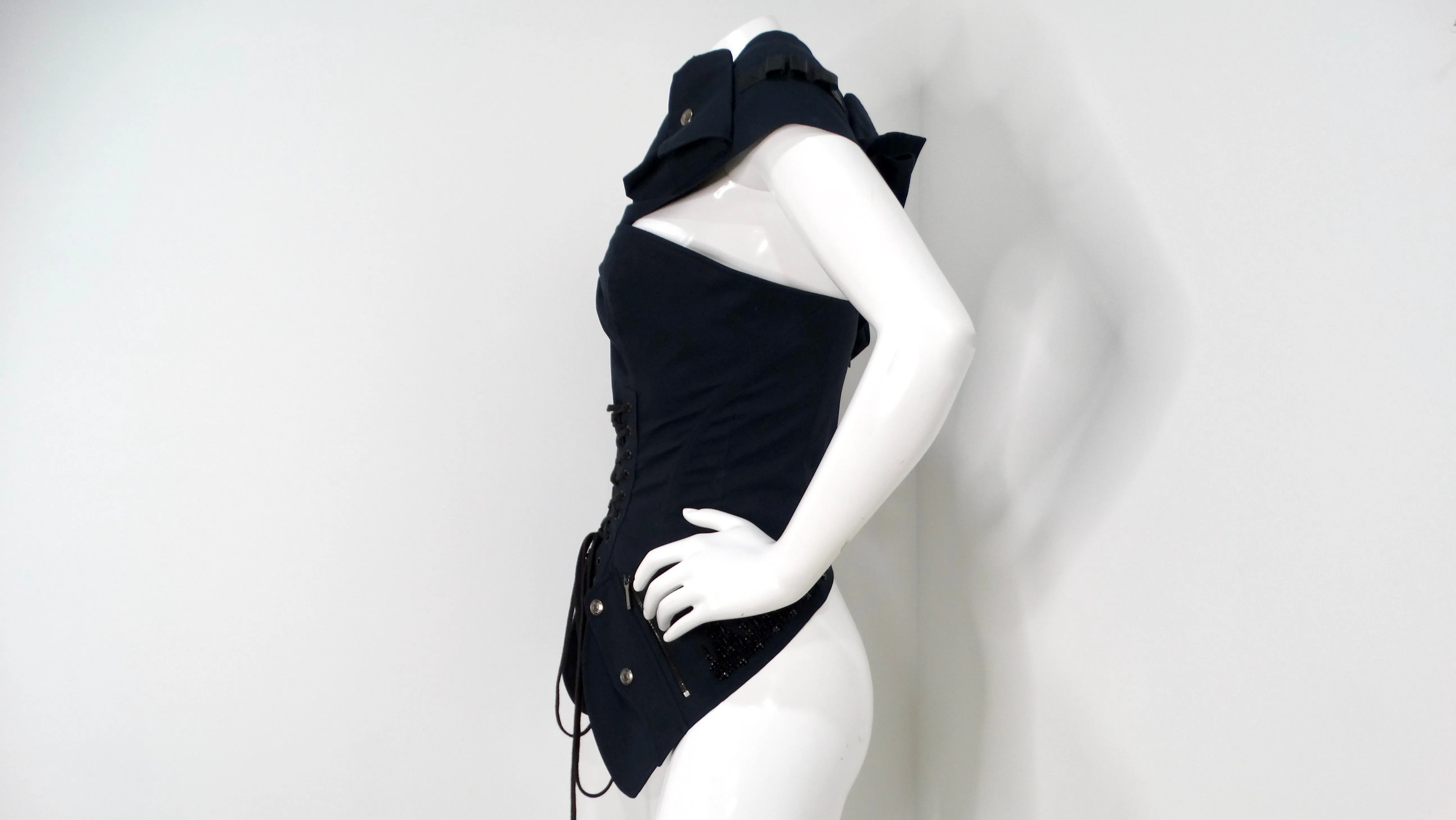 Circa 2003 John Galliano for Christian Dior Boutique Black Beaded Corset Top
