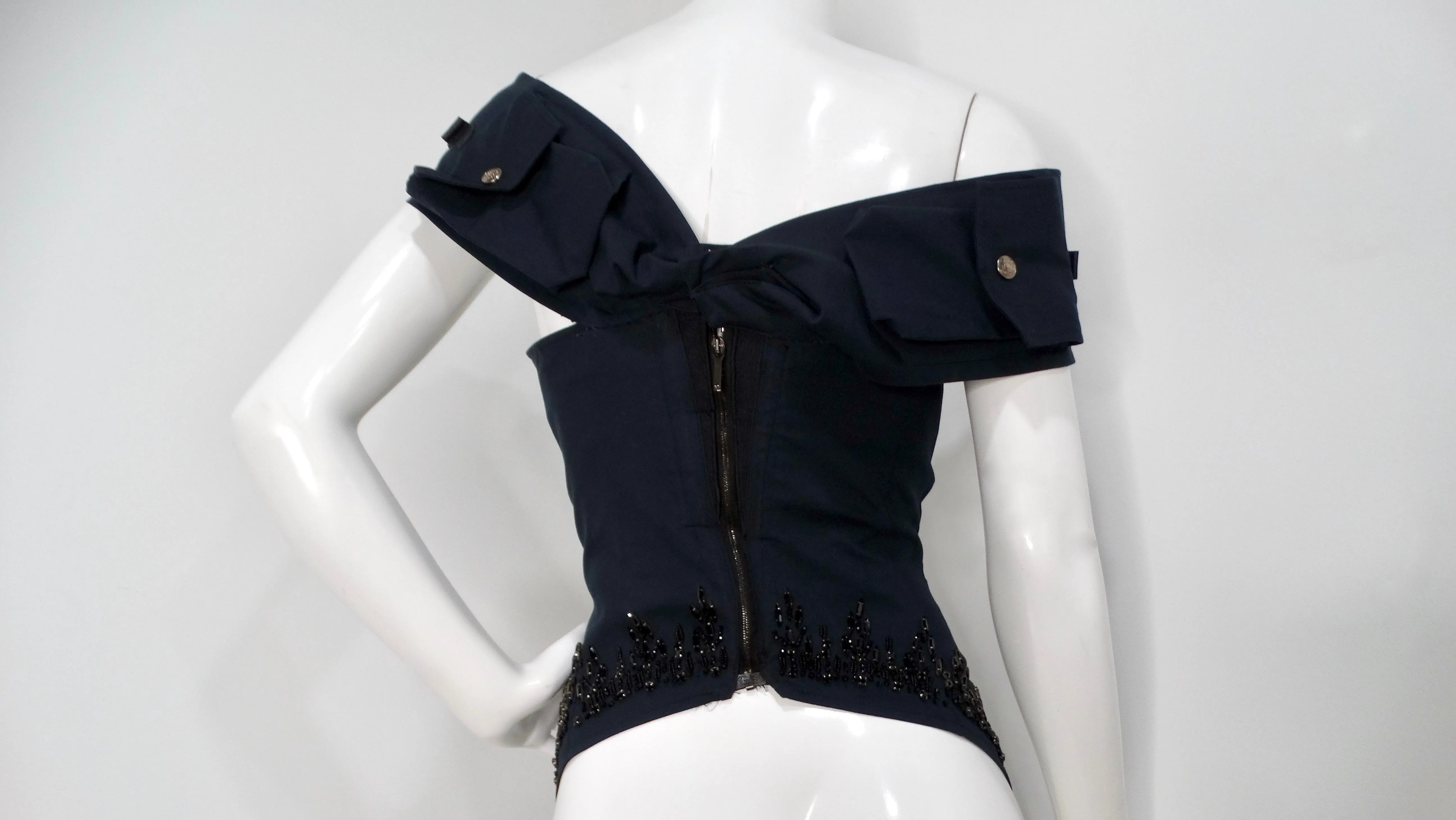 Circa 2003 John Galliano for Christian Dior Boutique Black Beaded Corset Top