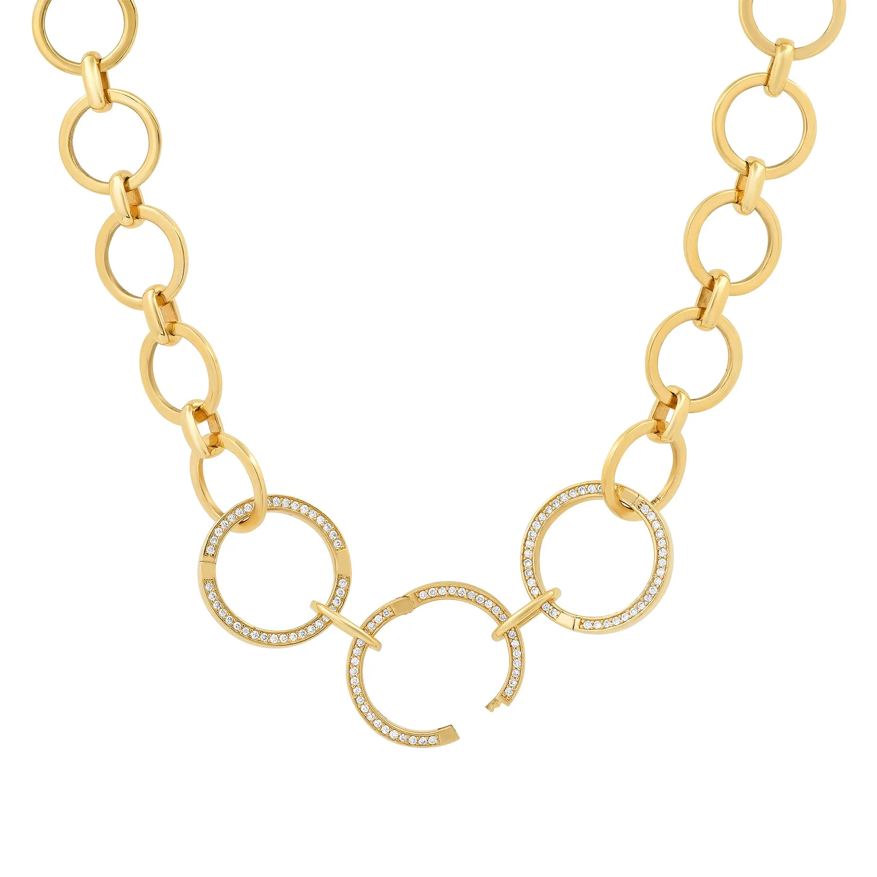 CIRCLES & DIAMOND CONNECTORS CHAIN, 14kt GOLD