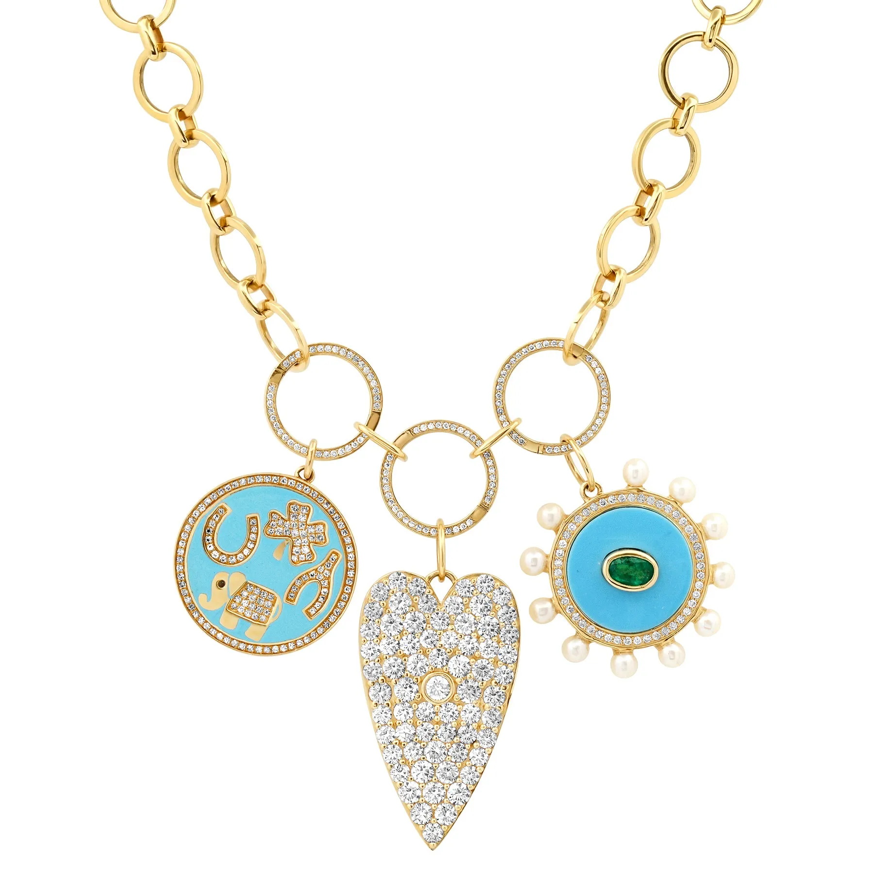 CIRCLES & DIAMOND CONNECTORS CHAIN, 14kt GOLD