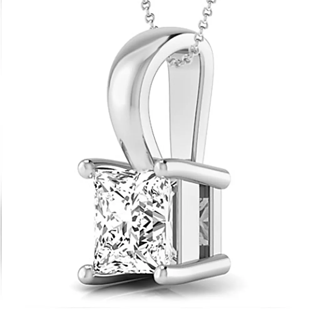 Classic Princess Solitaire Diamond Pendant Necklace 18k Gold