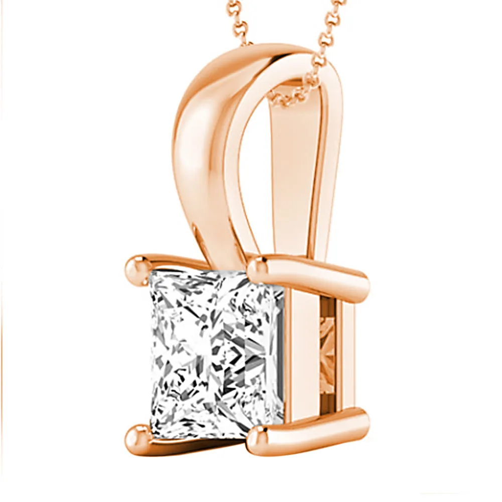 Classic Princess Solitaire Diamond Pendant Necklace 18k Gold