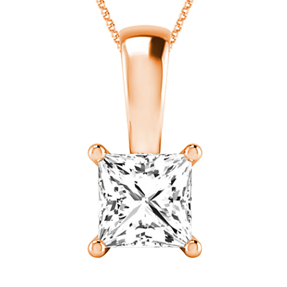 Classic Princess Solitaire Diamond Pendant Necklace 18k Gold