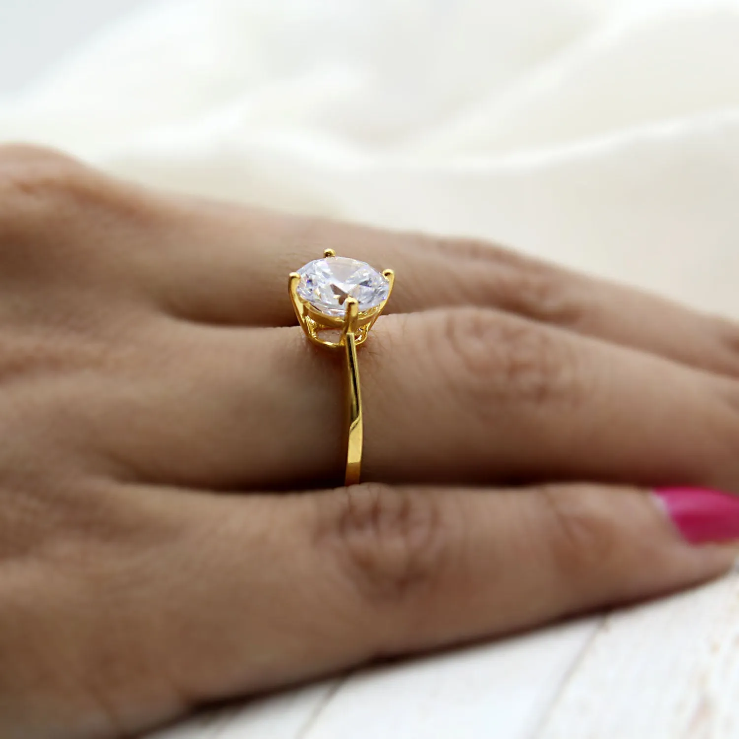 Classic Round Solitaire Simulated Diamond Engagement Ring