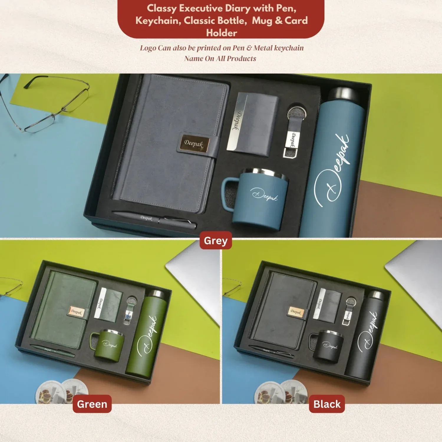 Classy Executive Diary   Classic Metal Pen   Classy Leather Metal Keychain   Classy Card Holder   Classic Smart Bottle    Stainless Steel Mug - Grey