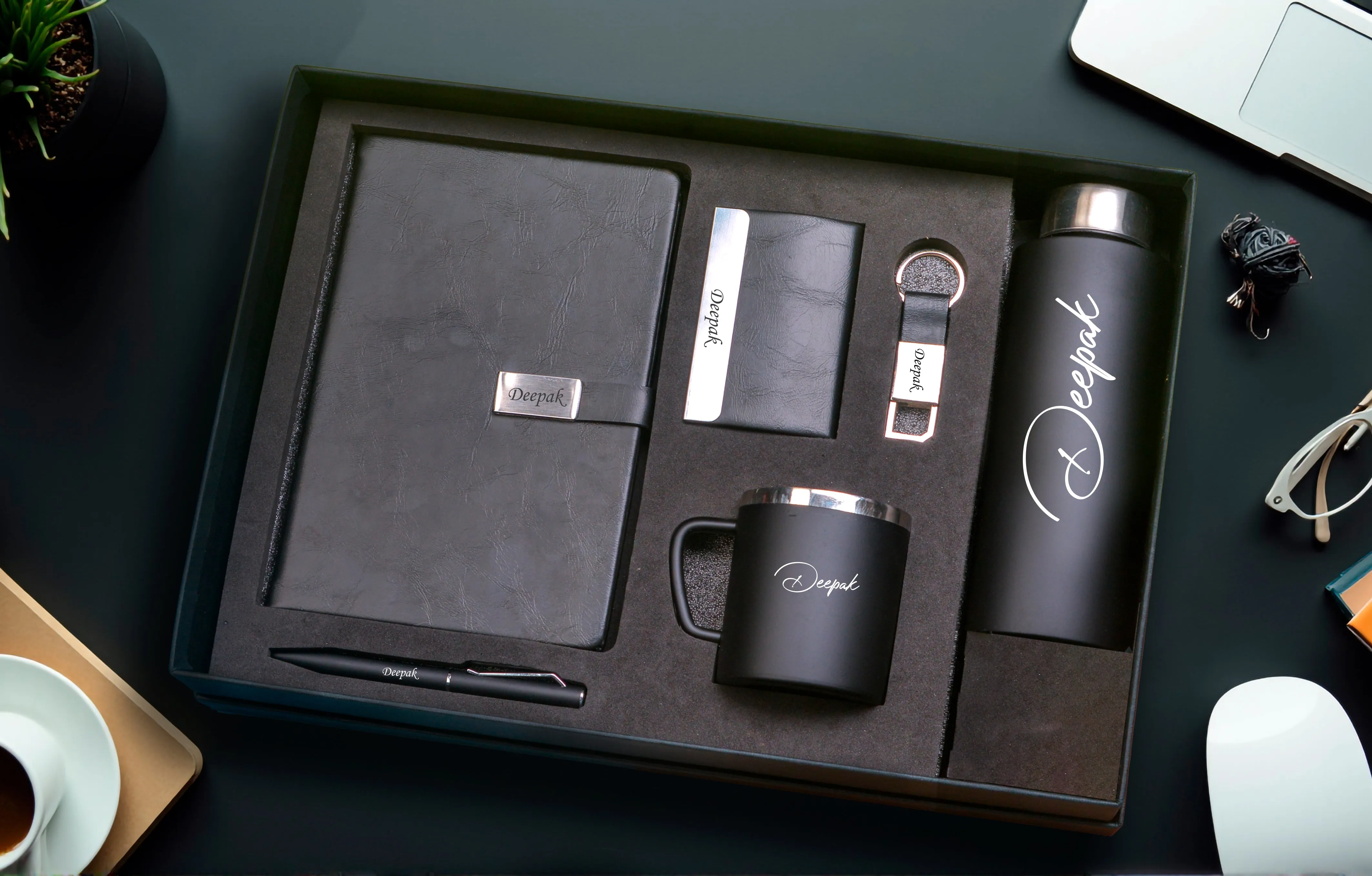 Classy Metal Flip Diary   Classic Metal Pen   Classy Leather Metal Keychain   Classy Card Holder   Classic Smart Bottle    Stainless Steel Mug - Black