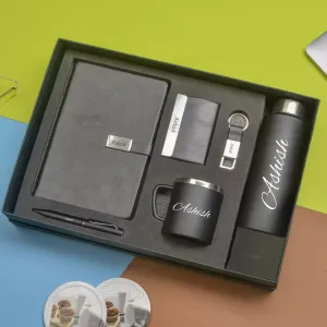 Classy Metal Flip Diary   Classic Metal Pen   Classy Leather Metal Keychain   Classy Card Holder   Classic Smart Bottle    Stainless Steel Mug - Black