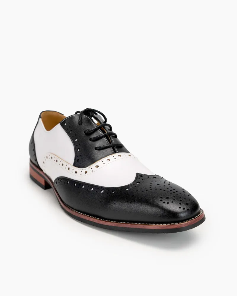 (Clean Up - US 11) Men's Two Tone Perforated Wing Tip Lace Up Oxford Dress Shoes