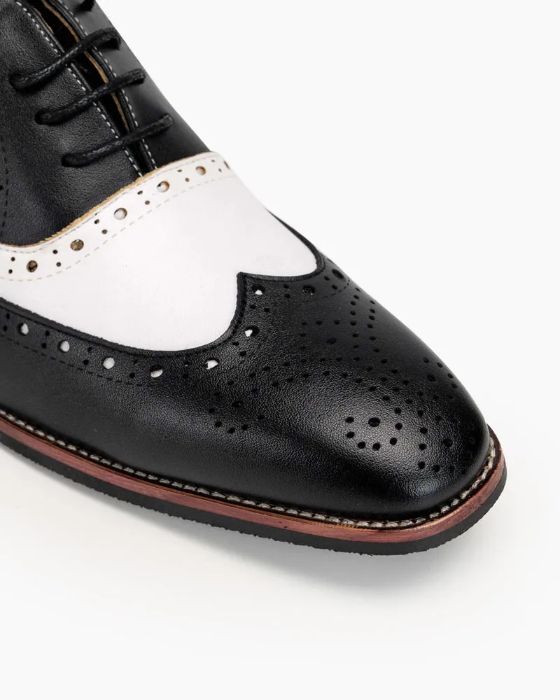 (Clean Up - US 11) Men's Two Tone Perforated Wing Tip Lace Up Oxford Dress Shoes