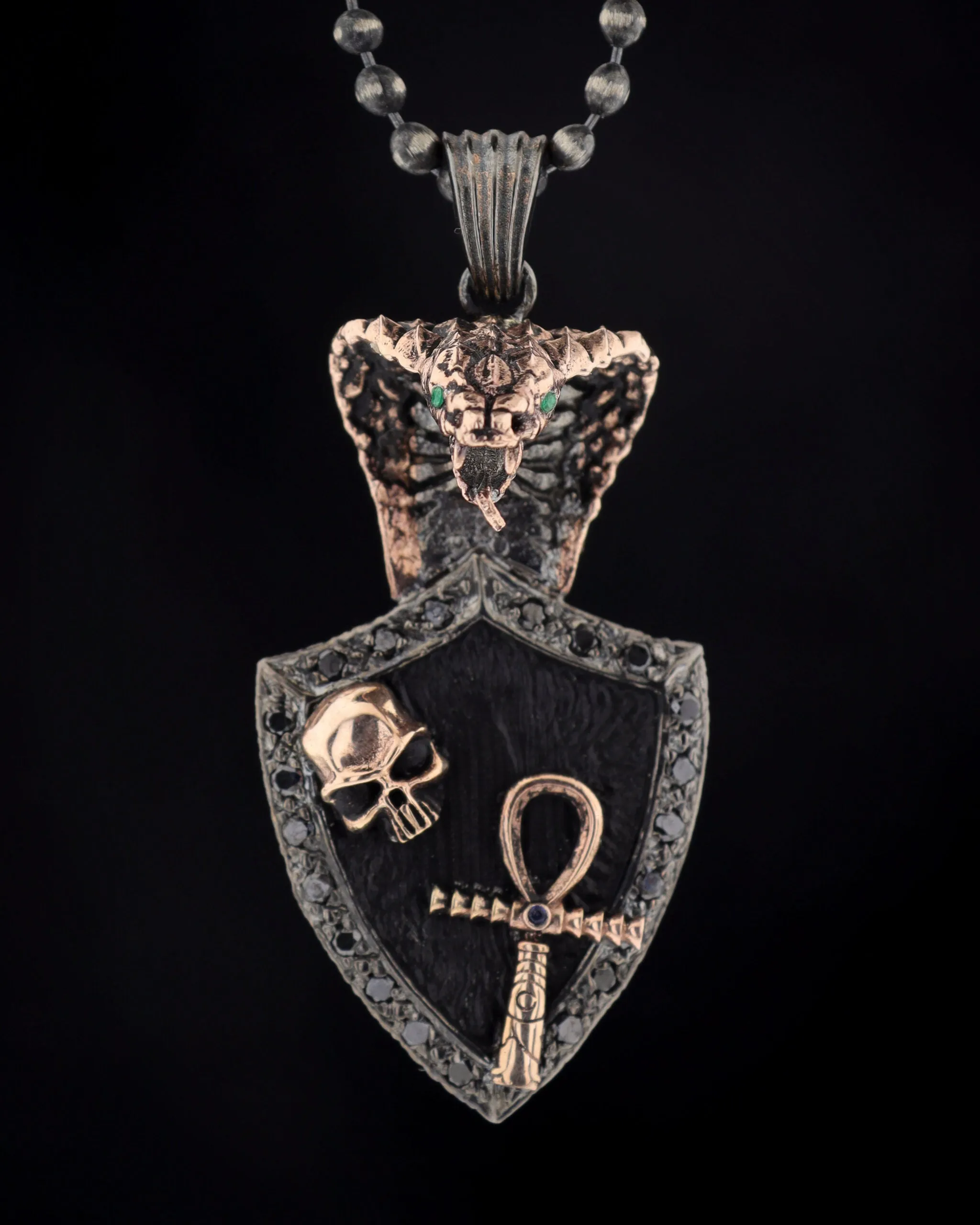 Cobra Necklace Embroidered with Skull And Ankh Symbol On Shield