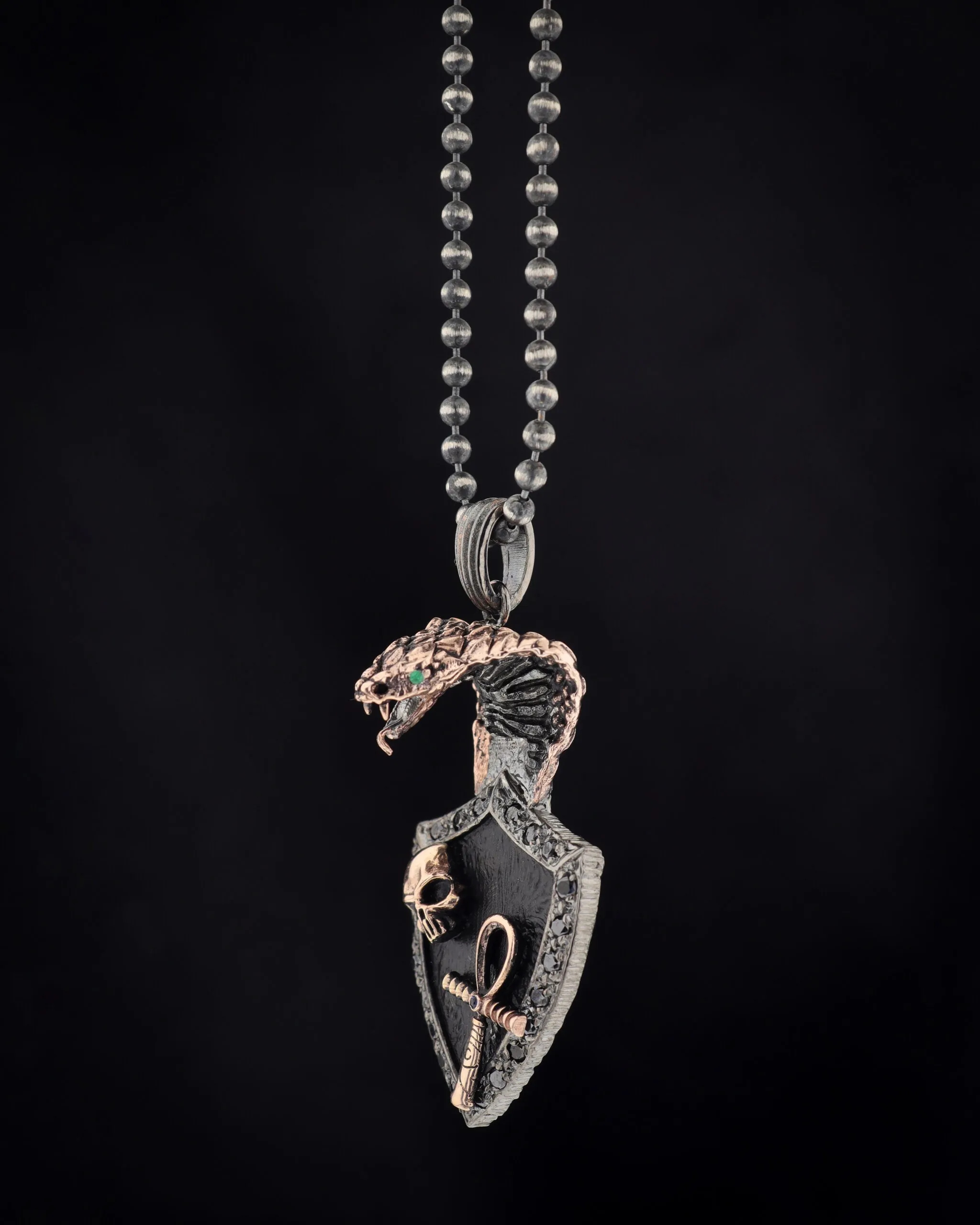 Cobra Necklace Embroidered with Skull And Ankh Symbol On Shield
