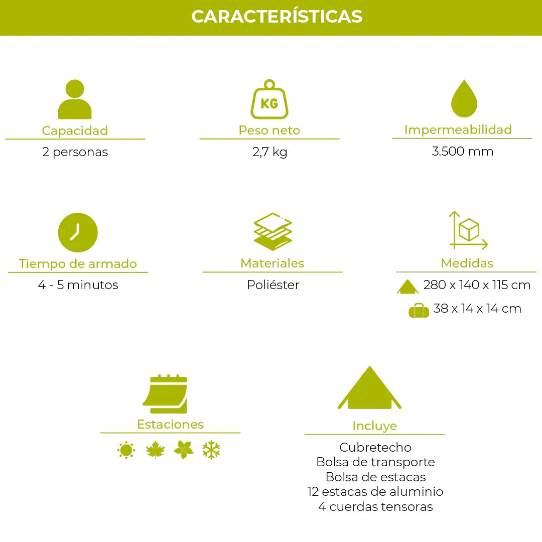 Combo Carpa Neltume Pro   Mat de Camping Yerba Loca   Saco de Dormir Aconcagua
