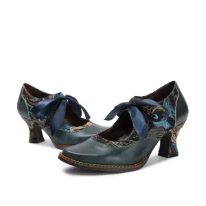 CrazycatZ Women's Leather Mary Jane Shoes Mary Jane Colorful Leather Oxfords Vintage Navy