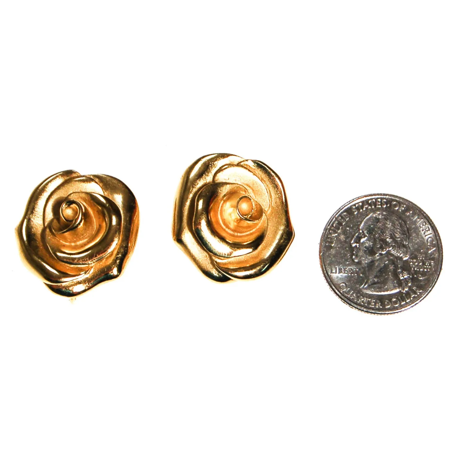 Crown Trifari Gold Rose Earrings