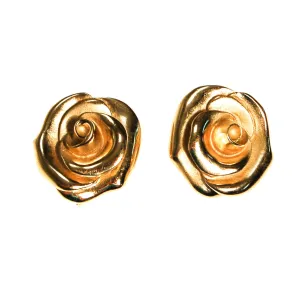 Crown Trifari Gold Rose Earrings
