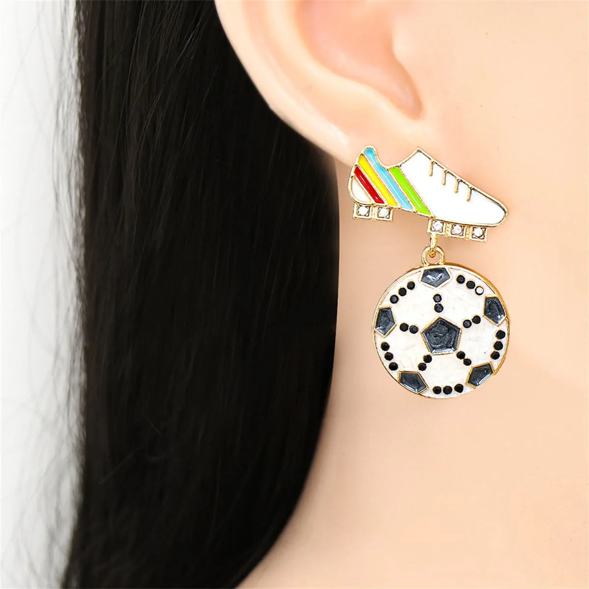 Cubic Zirconia & Enamel 18K Gold-Plated Shoes Football Drop Earrings