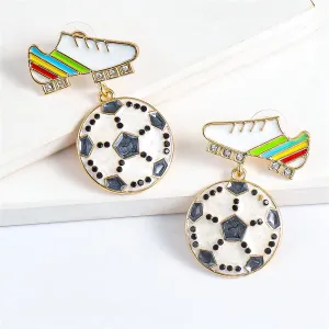 Cubic Zirconia & Enamel 18K Gold-Plated Shoes Football Drop Earrings