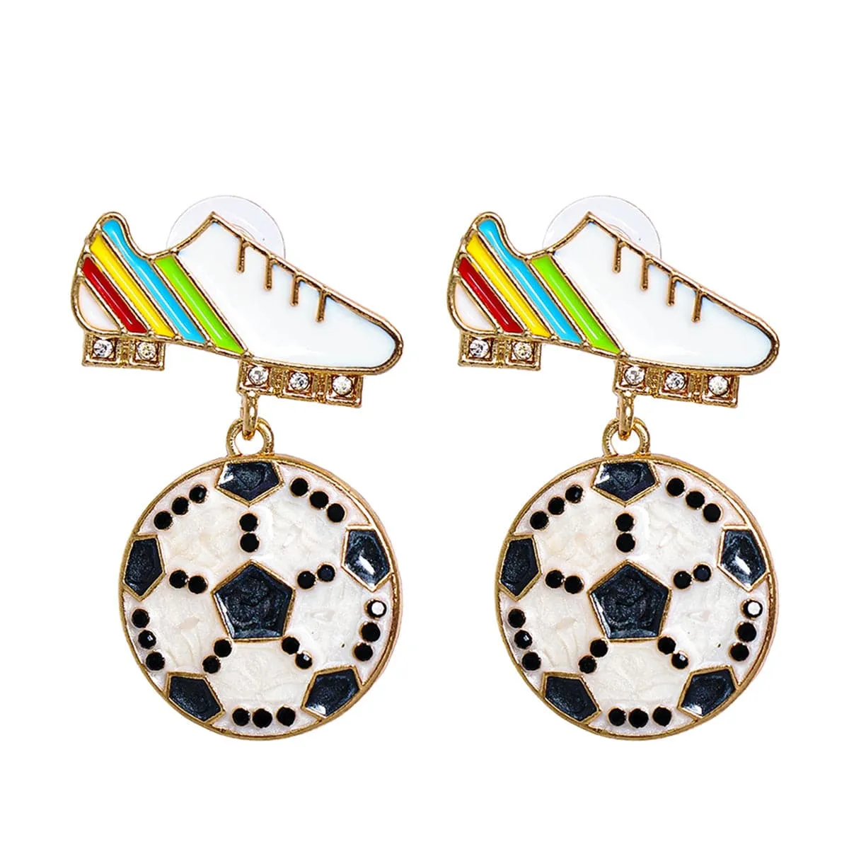 Cubic Zirconia & Enamel 18K Gold-Plated Shoes Football Drop Earrings