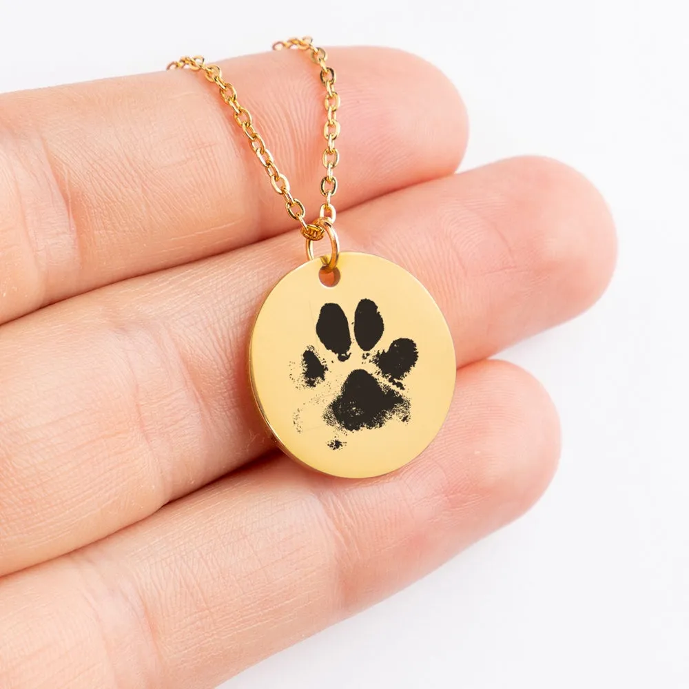 Custom Engraved Paw Print Necklace