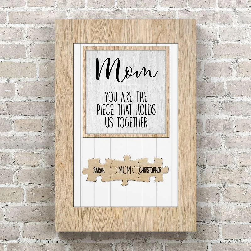 Dad/Mom You Are the Piece that Holds Us Together Puzzle Sign - Personalized Canvas Wall Art
