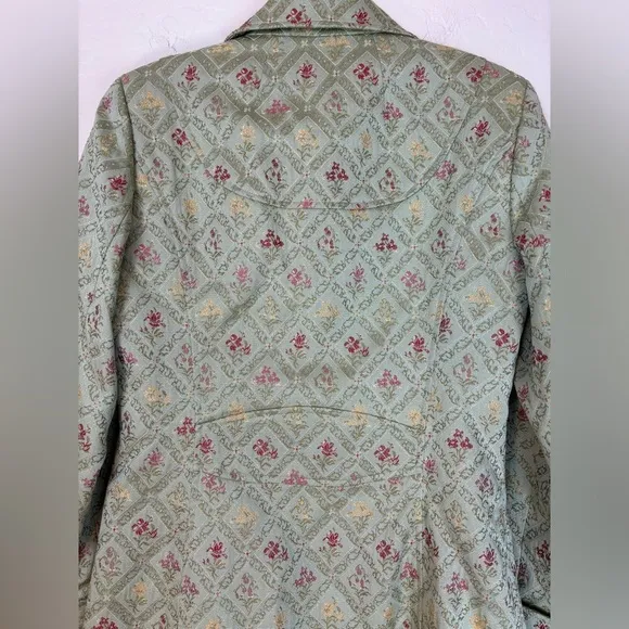 Dahlia Floral Brocade Long Line Coat Victorian Cottage 6 Green 0794