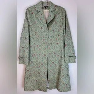 Dahlia Floral Brocade Long Line Coat Victorian Cottage 6 Green 0794