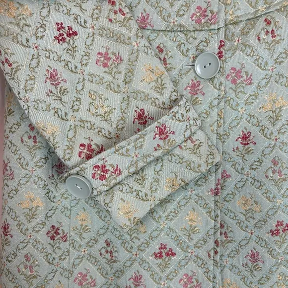 Dahlia Floral Brocade Long Line Coat Victorian Cottage 6 Green 0794