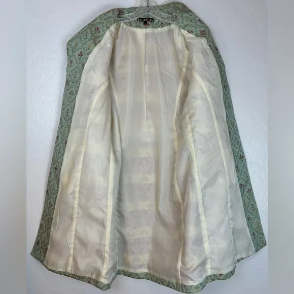 Dahlia Floral Brocade Long Line Coat Victorian Cottage 6 Green 0794