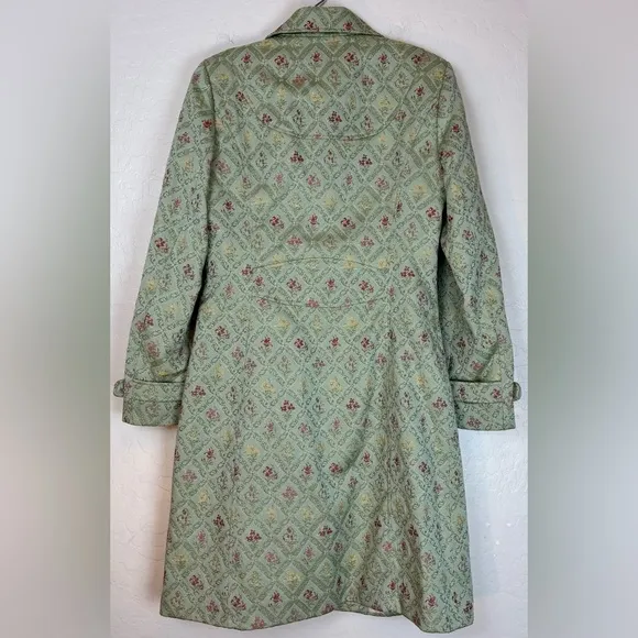Dahlia Floral Brocade Long Line Coat Victorian Cottage 6 Green 0794