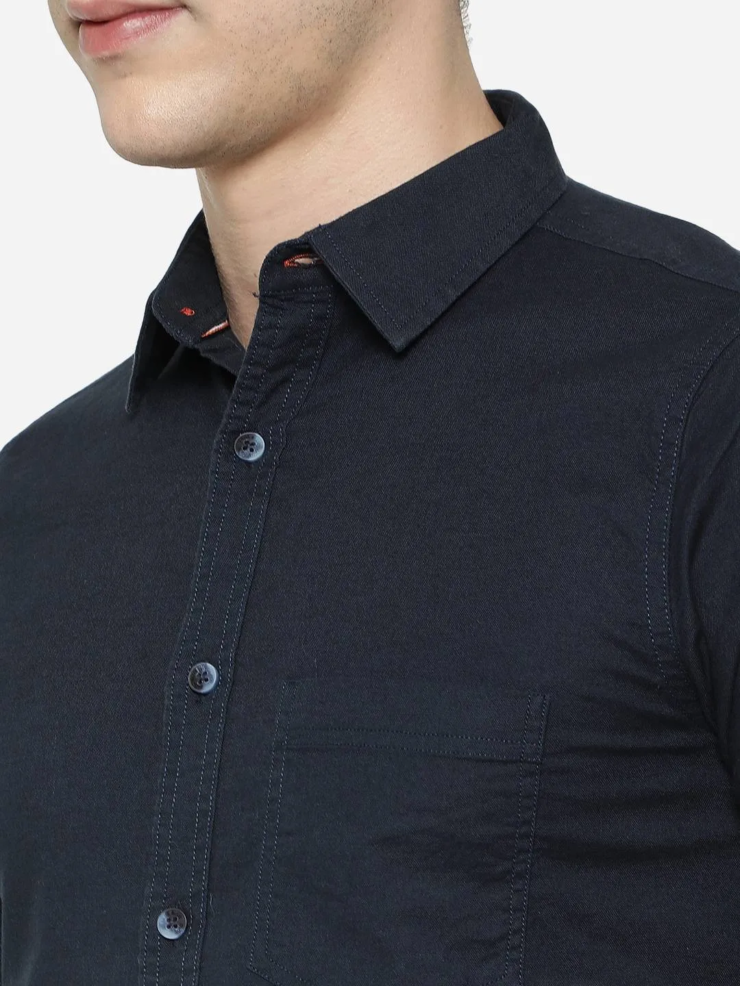 Dark Blue Solid Slim Fit Semi Casual Shirt | JadeBlue