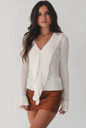 DEAL Sage The Label Petra Ruffled Ivory Sweater Top