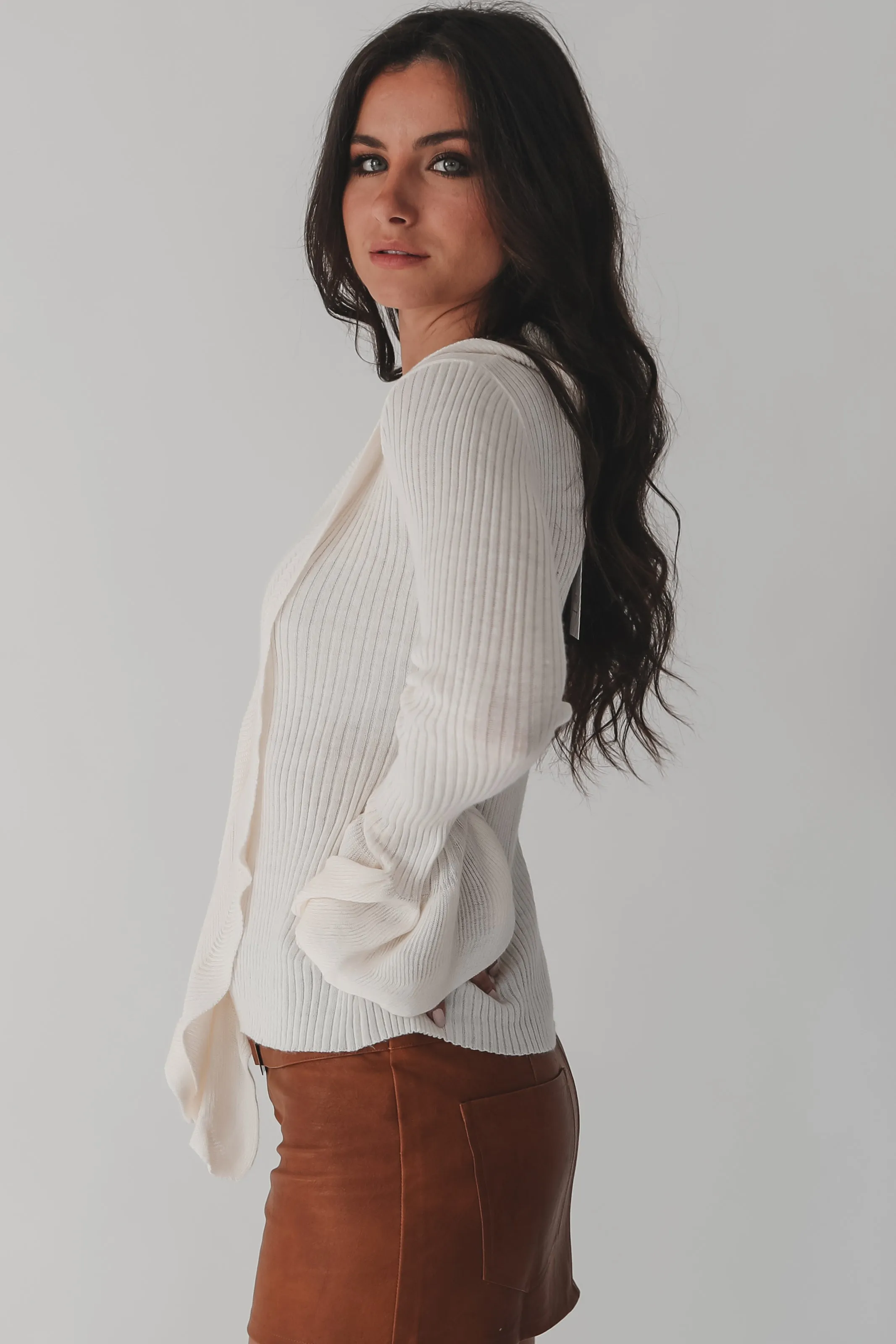DEAL Sage The Label Petra Ruffled Ivory Sweater Top