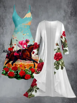 Derby Art Print Vintage Elegant Slip Dress Two Piece Sets Derby Dress