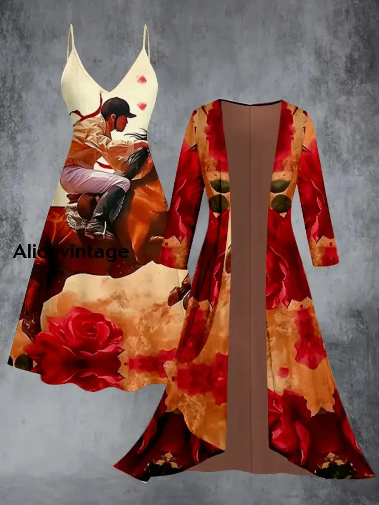 Derby Art Print Vintage Elegant Slip Dress Two Piece Sets Derby Dress