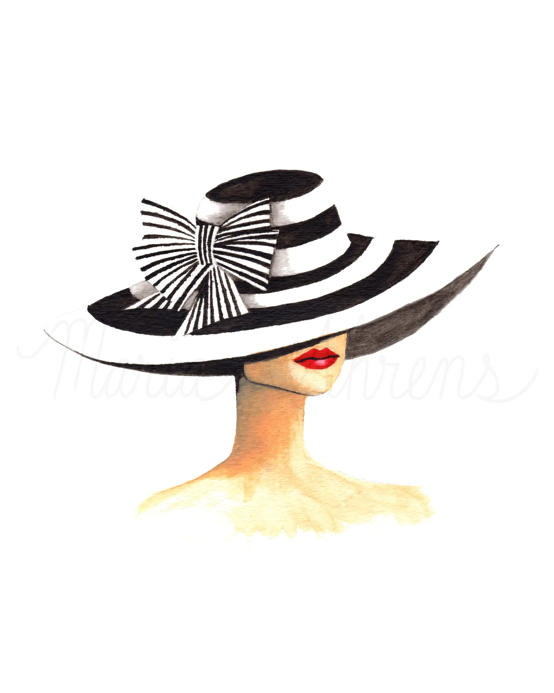 Derby Hat Fashion Illustration Watercolor Art Print