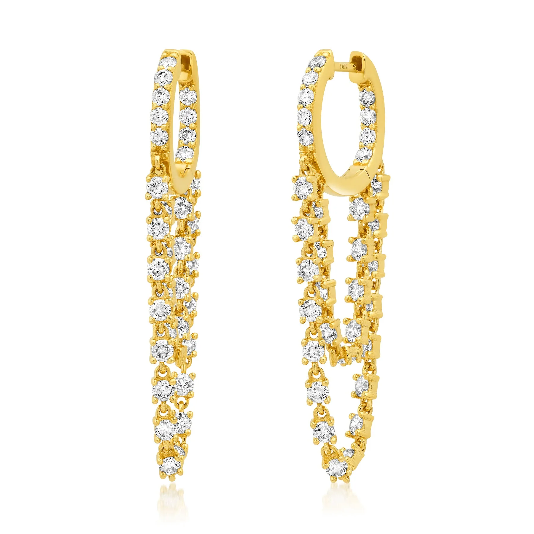 DIAMOND DOUBLE DROP CHAIN HUGGIES, 14kt GOLD