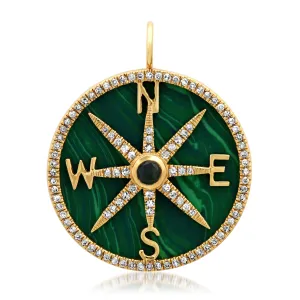 DIVINE DIRECTION MALACHITE PENDANT, DIAMOND, 14kt GOLD