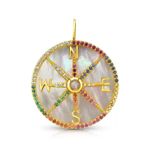 DIVINE DIRECTION MOTHER OF PEARL WITH RAINBOW SAPPHIRES PENDANT, DIAMOND, 14kt GOLD (Copy)