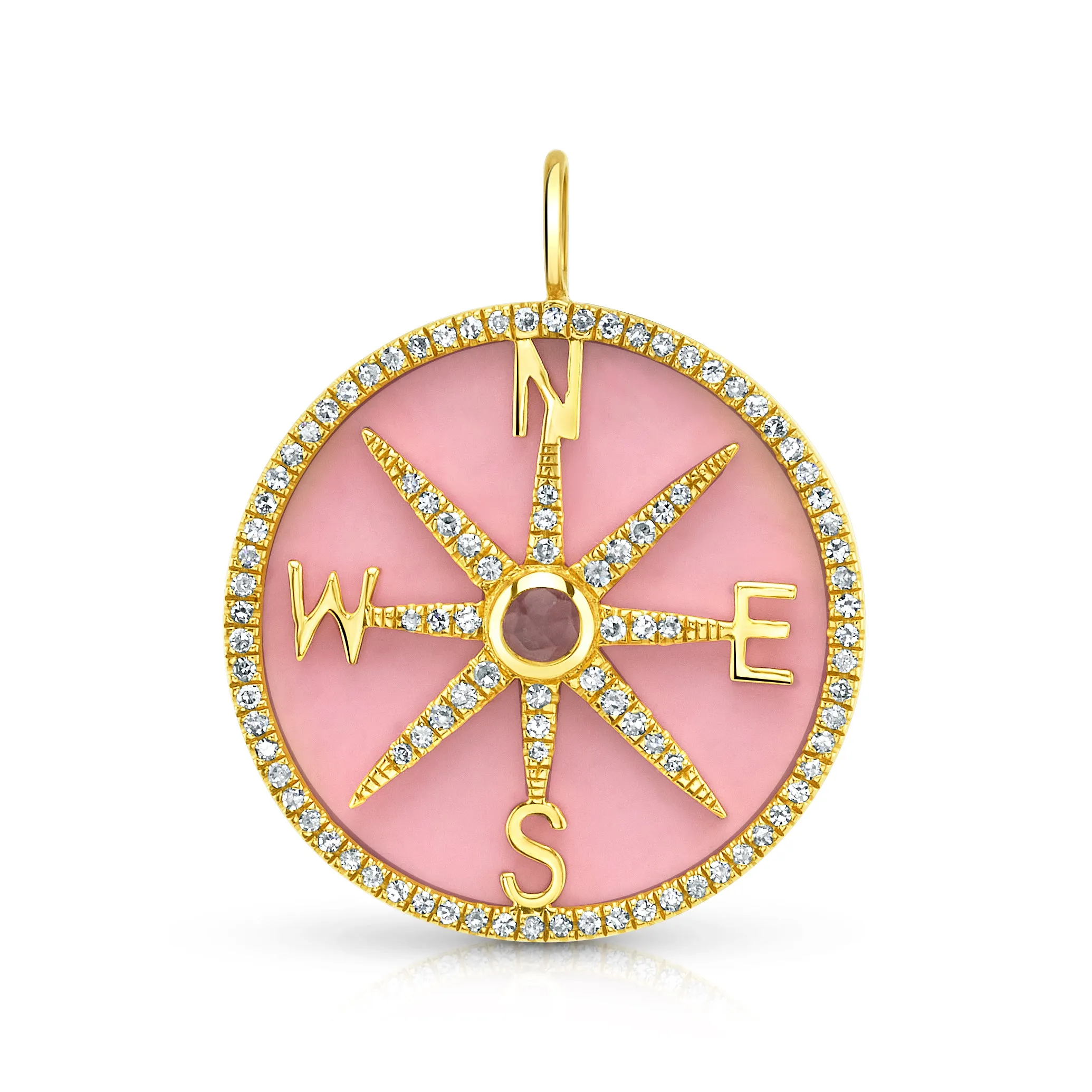 DIVINE DIRECTION PINK CHALCEDONY PENDANT, DIAMOND, 14kt GOLD