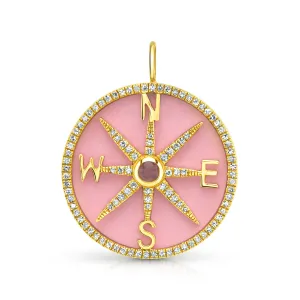 DIVINE DIRECTION PINK CHALCEDONY PENDANT, DIAMOND, 14kt GOLD