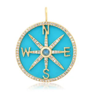 DIVINE DIRECTION TURQUOISE DIAMOND PENDANT, 14kt Gold