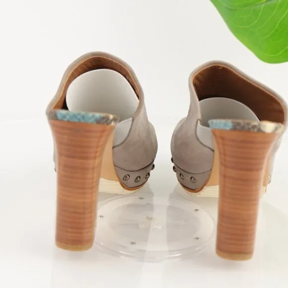 Donald Pliner Women Jett Sandal Size 7.5 Gray Leathe Block Heel Platform Studded