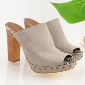 Donald Pliner Women Jett Sandal Size 7.5 Gray Leathe Block Heel Platform Studded